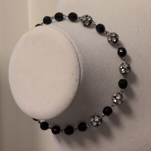 Elegant Black and‎ Silver Beaded Choker Necklace
